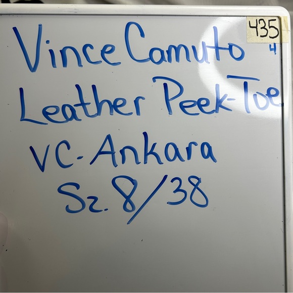 Vince Camuto 8 38 Peek Toe Stacked Square Heel Leather Braid VC-ANKARA Caramel - Picture 8 of 8